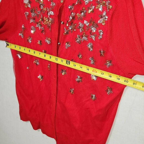 Charter Club Women's Size XXL Cardigan Sweater Red Sequins Rhinestone Buttons - Picture 9 of 11